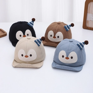 Cute penguin baby soft brim hats in black, brown, beige and light blue colors