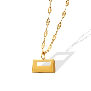 Elegant gold pendant necklace with rectangle brick charm and oval link chain