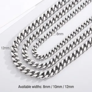 Men Cuban Link Chain Necklace Stainless Steel Chunky Hip Hop Punk High Polished Neck Jewelry For Male