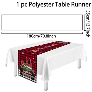 Detailed size chart and red plaid table runner with Christmas gnome pattern
