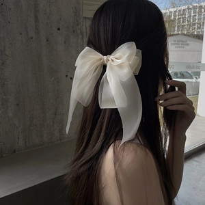 Oversized Organza Bow Hair Clip Large Sheer Ribbon Streamer Spring Barrette Elegant French Style Hair Tie For Women Girls