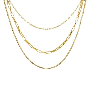 Vintage multi-layer gold plated necklace set with dainty cable, paperclip, and snake chains