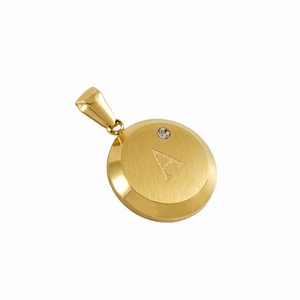 Classic 18K gold plated round pendant necklace with letter A and sparkling diamond accent