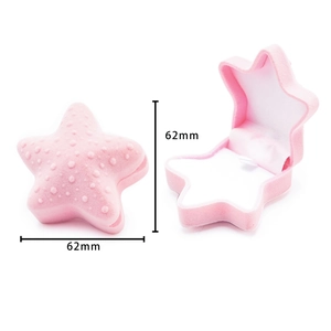 Pink starfish velvet jewelry box with size labels showing interior for rings and studs