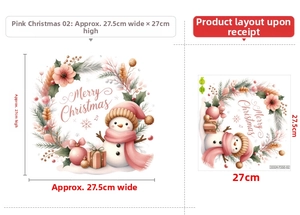 Détails de l'autocollant couronne de Noël rose avec bonhomme de neige et dimensions