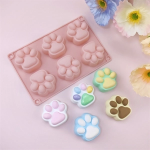 Pink 6-cavity cat paw silicone mold for chocolate mousse and handmade soap crafts
