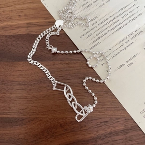 925 sterling silver layered chain necklace with geometric rings and elephant charm