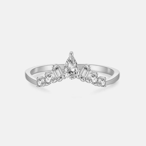 925 Sterling Silver Crown Ring For Women V Shaped Teardrop Zirconia Stackable Ring Gold Silver Plated Elegant Jewelry Gift