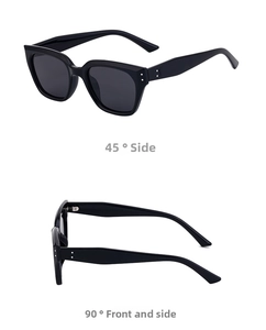 Dual view of black square polarized sunglasses showing 45 and 90 degree side angles
