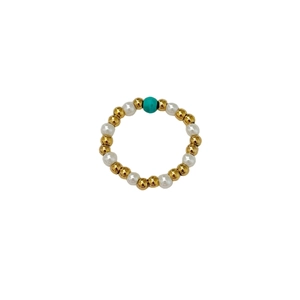 Handmade 18K gold-plated beaded bracelet with natural pearls and a turquoise accent bead