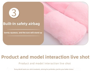 Detail showing the internal airbag mechanism for moving ears on pink plush animal hat