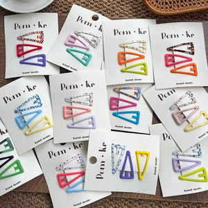 Handmade Kids Triangular BB Hair Clips Set Macaron Dopamine Colorful Geometric Resin Hair Pins For Girls Daily Hair Styling
