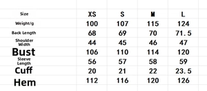 Detailed size chart for textured loose shirt showing measurements for XS, S, M, and L
