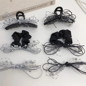 Silver Ball Chain Bowknot Hair Clips Claw Clips And Scrunchies Metal Minimalist Style Fashion Accessories For Women