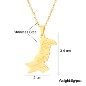 Detail view of Pakistan map pendant showing precise size 3.4x2cm and 6g weight specs