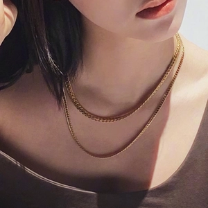 Double-layered gold titanium steel curb chain necklace for women in trendy hip-hop style