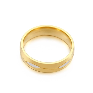 Minimalist 18k gold plated titanium steel ring with white enamel geometric design inlay