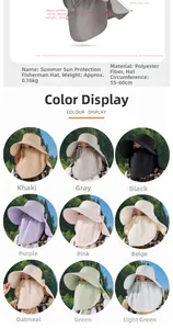 Size chart for summer sun hat with face shield and neck protection details
