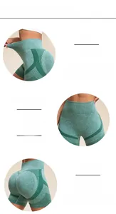 Detailed views of high waist seamless yoga shorts with textured marl fabric and contouring