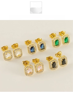 Lot de boucles d'oreilles rectangulaires plaquées or 18K avec zircons multicolores