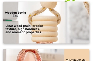 Macro shot of 6ml heart glass bottle with wooden lid and rope for car diffuser