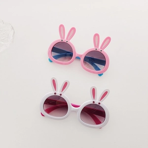Cute bunny ear cartoon kids sunglasses with UV protection in pink and white frames