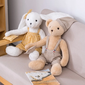 Cute Plush Teddy Bear And Rabbit Stuffed Animals Wearing Pajamas Clothes For Kids Gift Soft Home Decor Decorative Doll