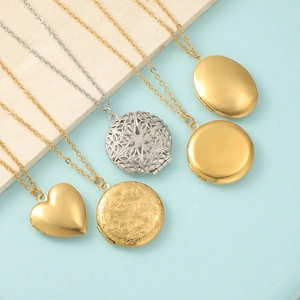 Collier Médaillon Acier Inoxydable 316L Cadre Photo Ouvrable Cœur Rond Ovale Gravé Floral Poli Miroir Bijoux Pour Femmes