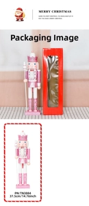 Pink glitter nutcracker soldier with scepter and 37.5cm red window gift box packaging