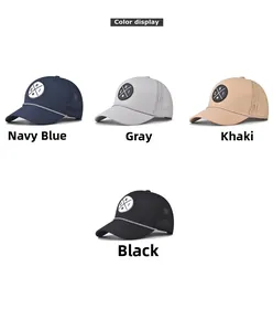 Detail view of breathable baseball caps in navy, grey, khaki and black with laser cut holes