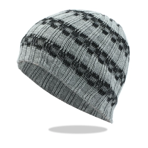 Winter striped grid knit hat for men outdoor sports warm beanie with ribbed cuff