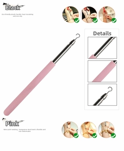 Detail of bracelet helper tool showing anti-slip handle and durable steel hook design