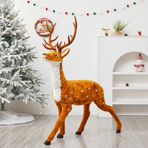 Realistic brown standing reindeer decoration for Christmas window display scenes