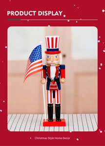 Detail of 38cm wooden nutcracker soldier with US flag design for Christmas home decor