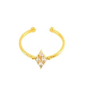 Gold plated open ring featuring four marquise-cut zircons in a geometric diamond shape