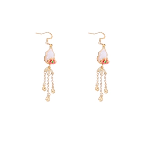 New Chinese style gourd glass bead earrings with elegant lotus flower golden tassels