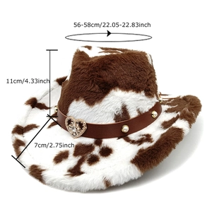 Cowboyhut mit Kuhmuster aus Plüsch mit verziertem Lederband und Herz-Applikation