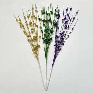 Golden green and purple glitter berry stems for Christmas tree and holiday decoration