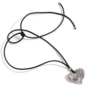 Minimalist 18K gold plated heart pendant necklace with textured silver heart and black cord