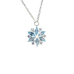 Sparkling sky blue snowflake necklace with silver O-chain and marquise cut crystals