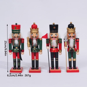 Detailed dimensions of 25cm wooden nutcracker soldiers in red, green and gold colors
