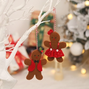 Christmas Gingerbread Man Plush Ornaments Couple Fabric Hanging Decorations For Christmas Tree Home Party Decor Red Brown
