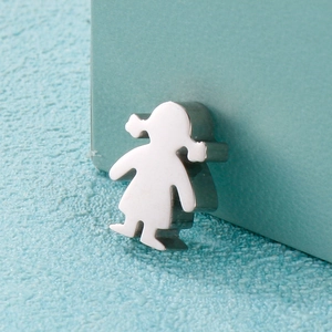 Minimalist silver girl shaped stainless steel locket pendant with a polished metallic finish