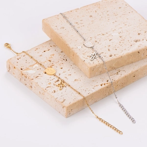 Minimalist stainless steel bracelet with Virgin Mary medal and hollow cross pendant