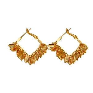 Gold plated square hoop earrings with textured leaf pendants for a chic minimalist look