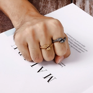 Snake wrap rings in gold and silver finish with detailed scale texture for men and women