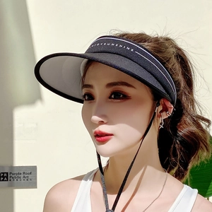 Women Sun Visor Hat Wide Brim UV Protection Empty Top Summer Beach Cap Polyester With Adjustable Windproof Rope