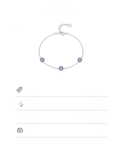 S925 sterling silver evil eye bracelet detail showing dimensions and hallmark stamp