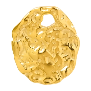 Gold irregular oval pendant in 304 stainless steel with hammered lava texture