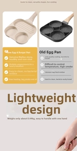 Detail of 4-hole maifan stone non-stick egg frying pan showing circular and steak grill zones
